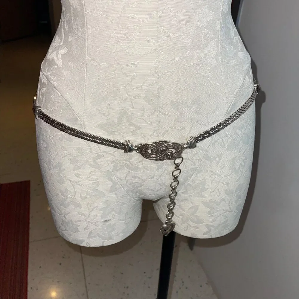 Brighton Vintage Womens Chain Belt Size M Silver Tone Heart Snake Adjustable
